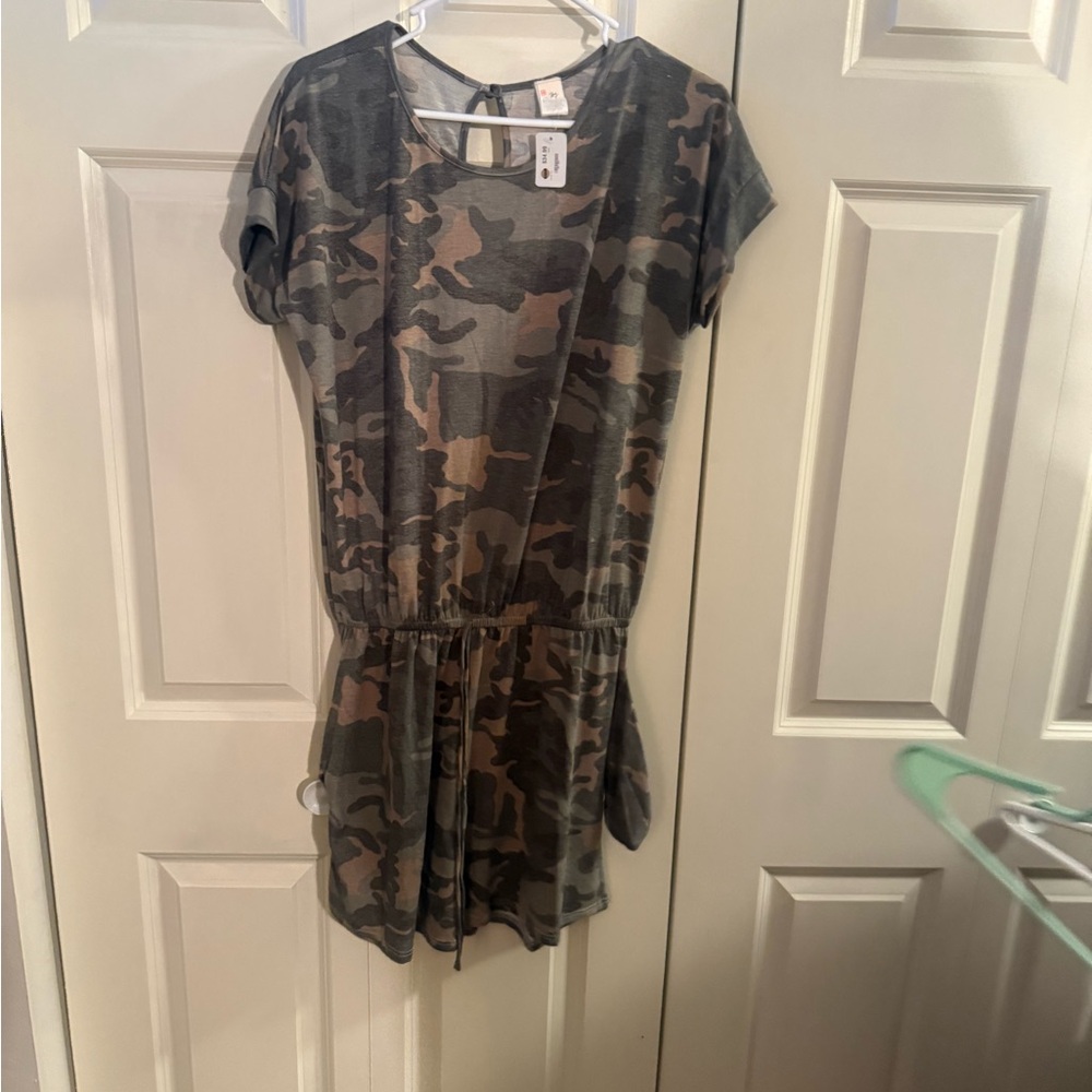 7th Ray Camouflage Romper with Drawstring Waist